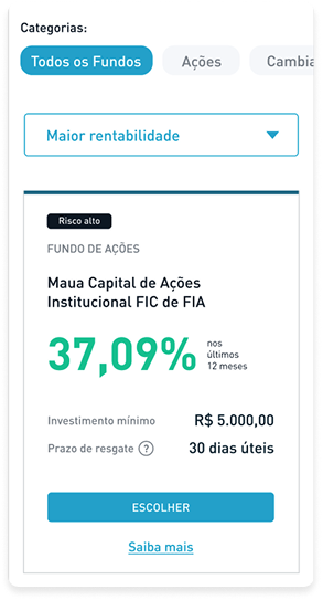 Card de descoberta de produto de investimento