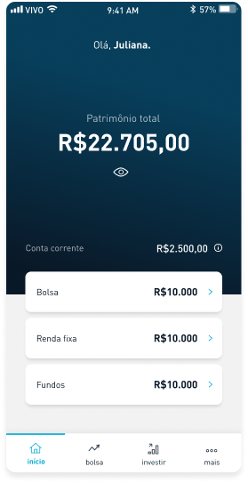 Home da conta com patrimônio e produtos de investimento