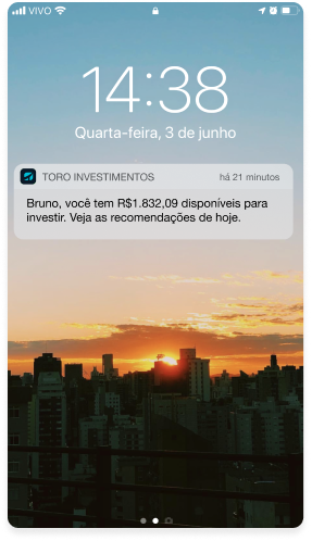 Notificação da Toro sobre valor disponível para investir