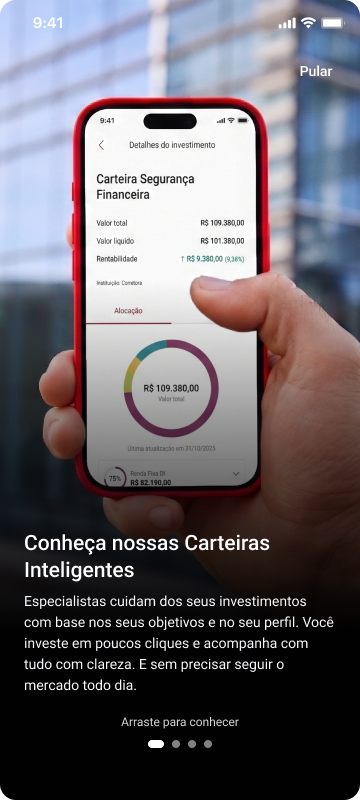 Onboarding apresentando as Carteiras Inteligentes